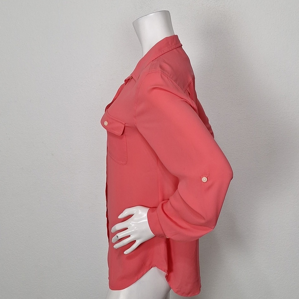 Ann Taylor Chico's Orange Feminine Lagenlook Roll Tab Sleeve Blouse Size M - Picture 8 of 13